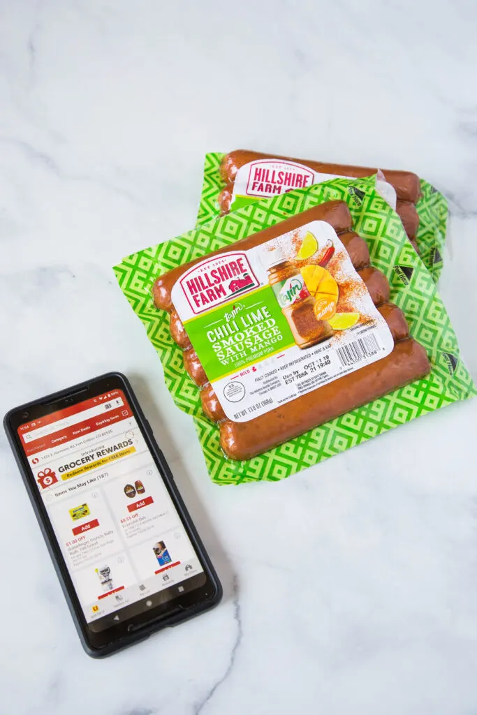 safeway grocery app with a package of sausage
