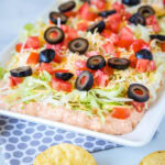 A tray of taco dip