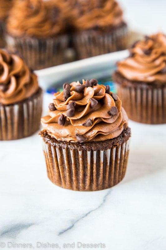 Rich and decadent chocolate cupcakes that are super moist and tender. Topped with chocolate frosting