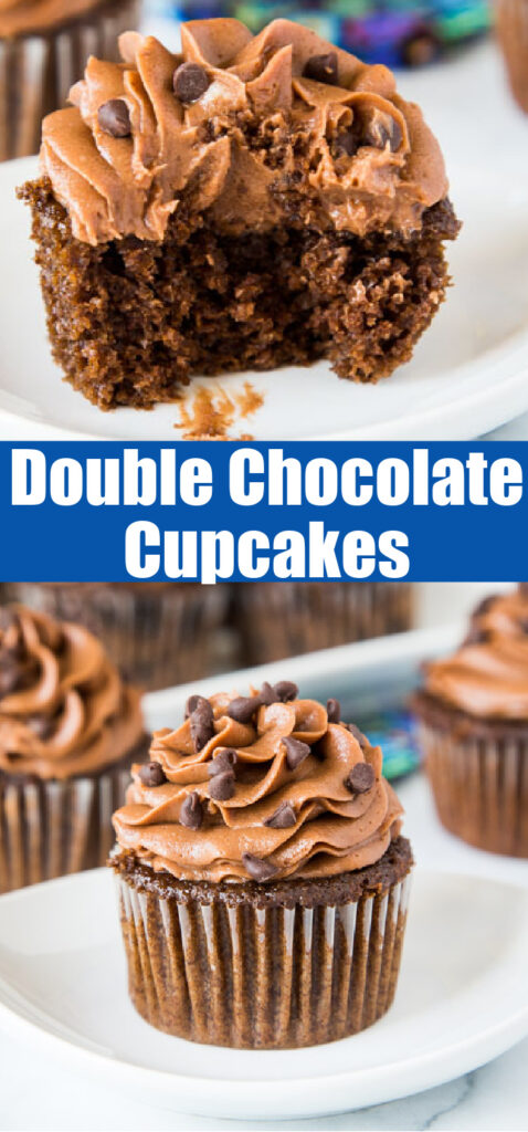 close up double chocolate cupcakes for pinterest
