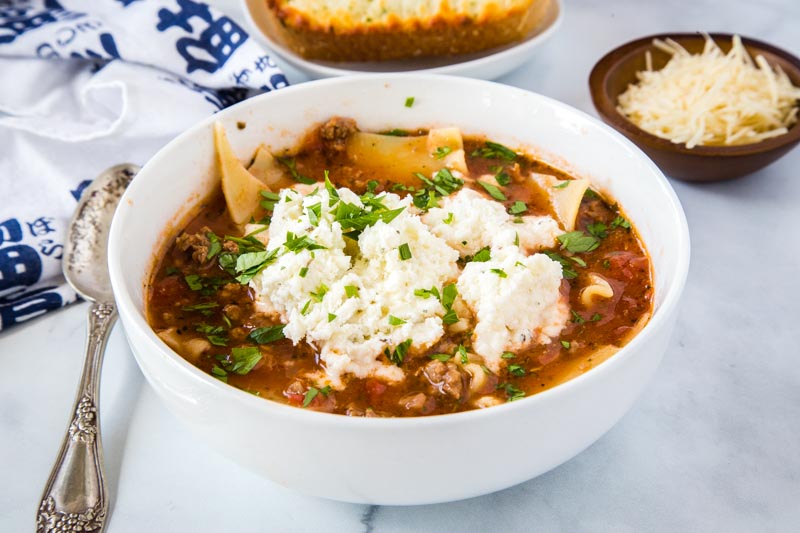 Lasagna Soup Recipe - Hearty and comforting lasagna turned into a soup.  Ready in just minutes and great for any night of the week!  