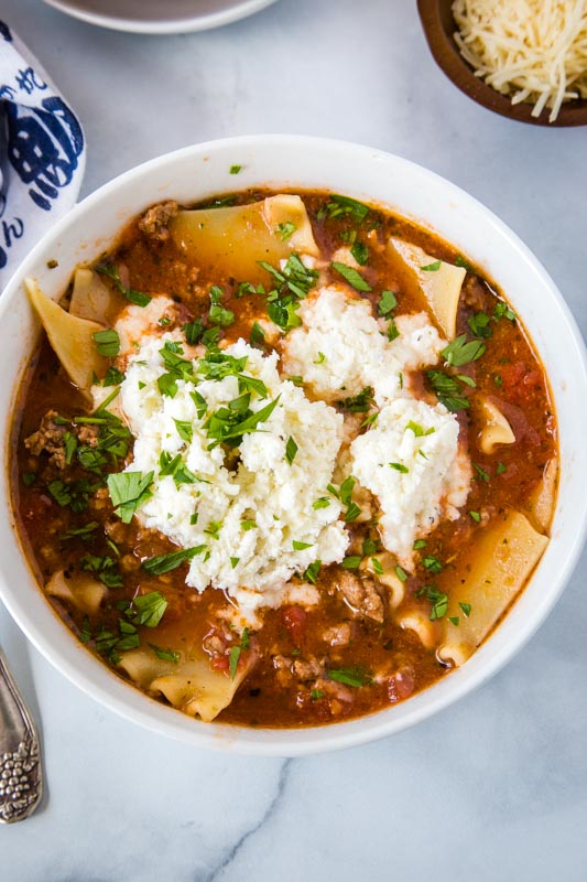 Lasagna soup has all the taste of classic lasagna in a hearty soup you can enjoy any night of the week!