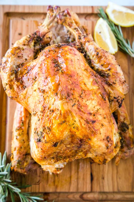 Easy Thanksgiving Turkey recipe with a crispy skin and fresh herbs