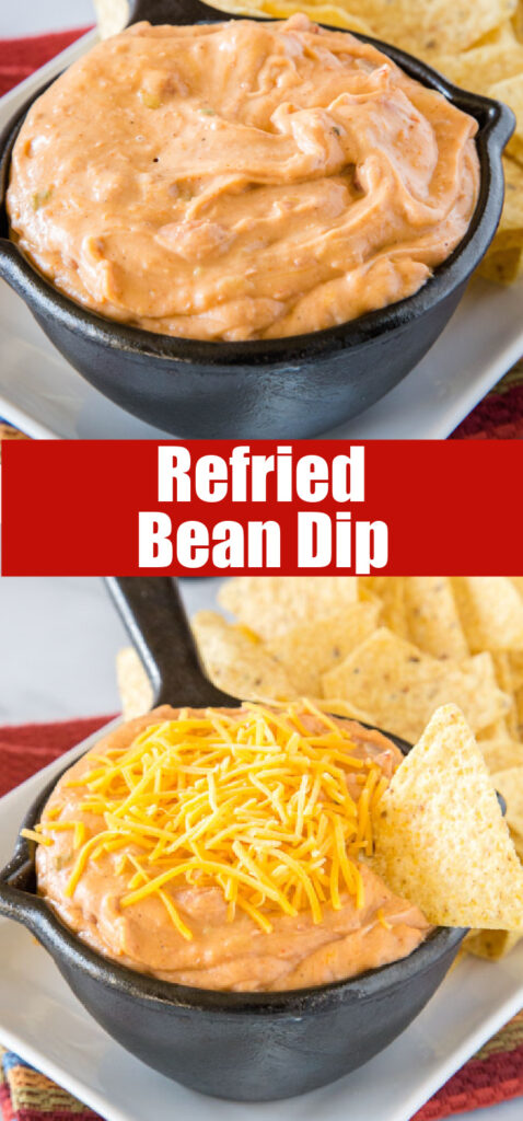 close up of bean dip in a small black bowl