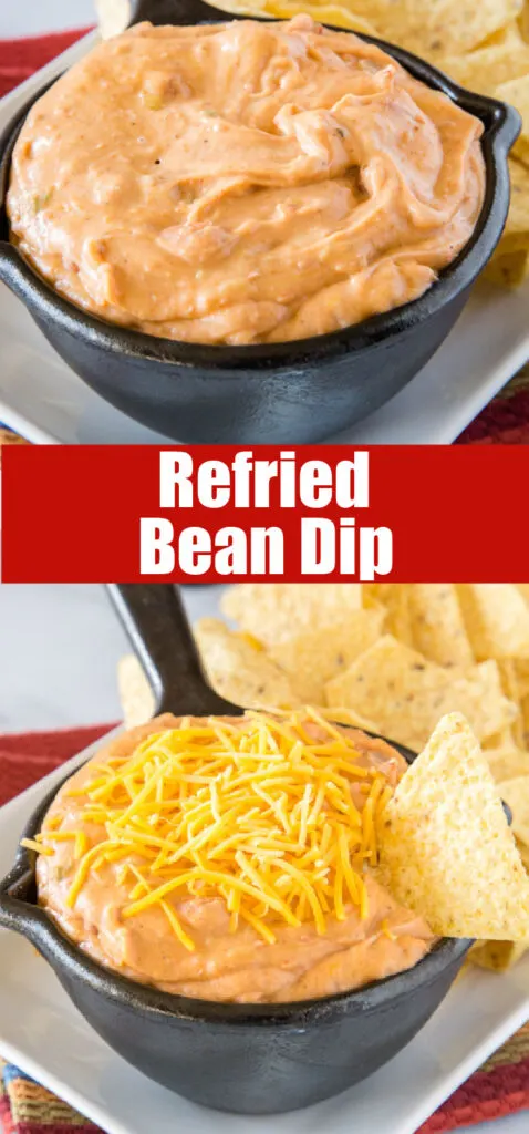 close up of bean dip in a small black bowl