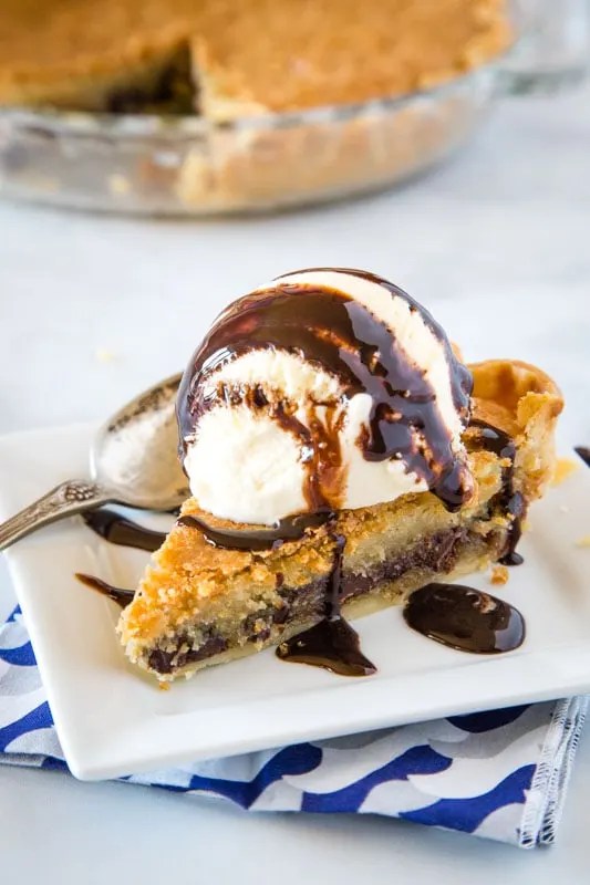 A delicious pie that tastes like a gooey chocolate chip cookie