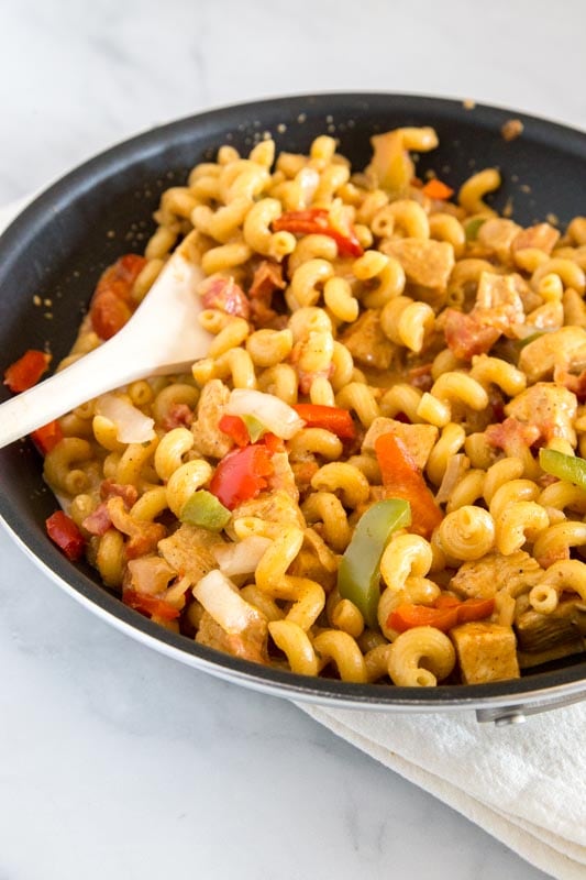 Chicken Fajita Pasta is a one pan meal that gets on the table fast!