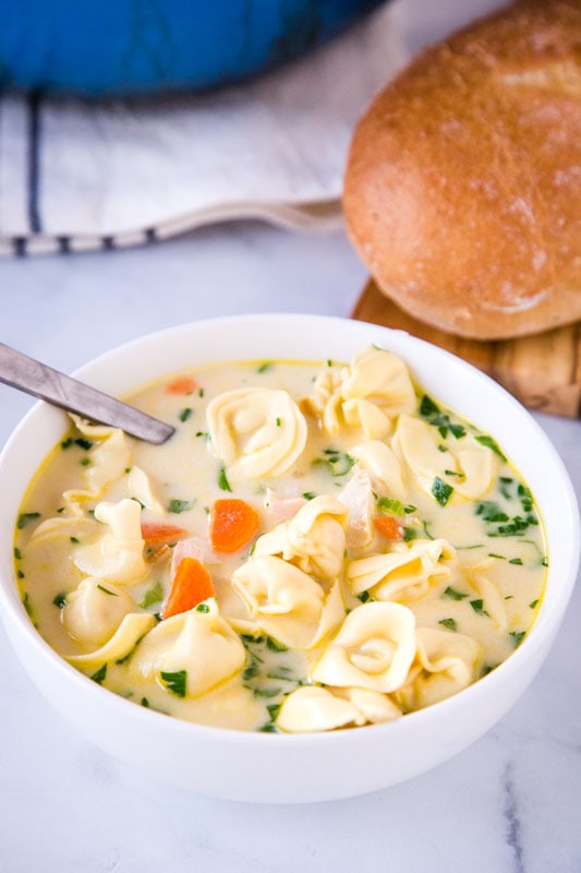 Creamy Chicken Tortellini soup is super quick and easy to make. Great for busy weeknights
