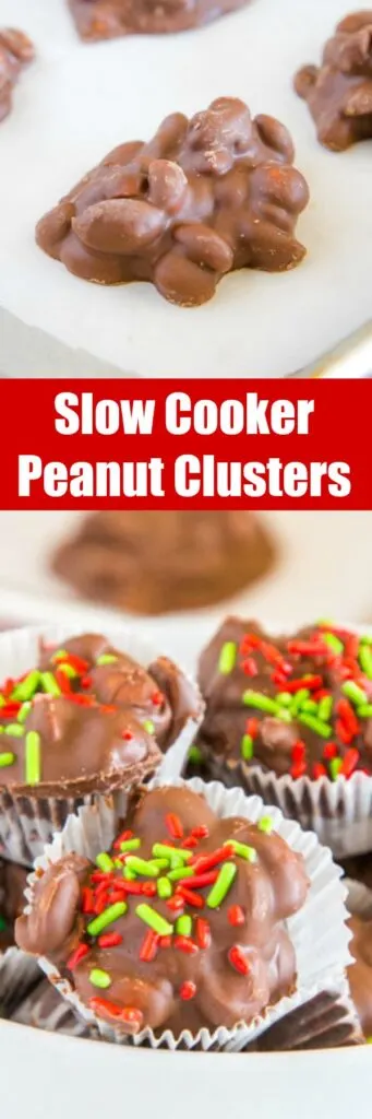 Slow Cooker Peanut Clusters - these easy crock pot chocolate covered peanuts are the perfect holiday treat.  So easy to make and always delicious. 