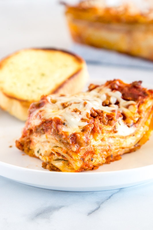 Classic lasagna with ricotta that is cheesy and delicious