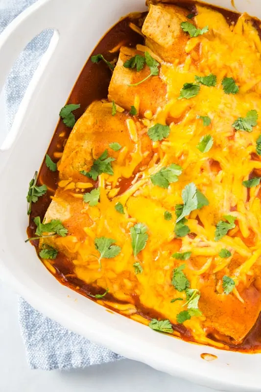 Cheesy and delicious beef enchiladas that are great to freeze and make ahead for dinner.