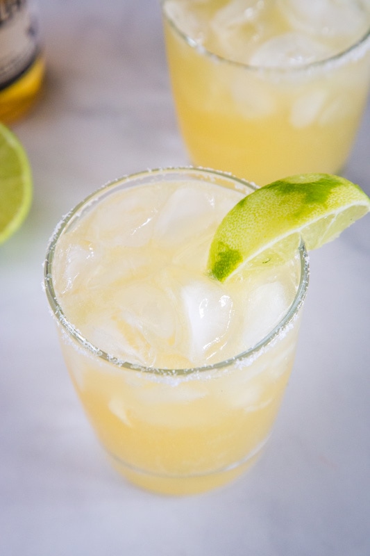 Margaritas are the best and this one is made with beer.  Sounds strange, but is so good!