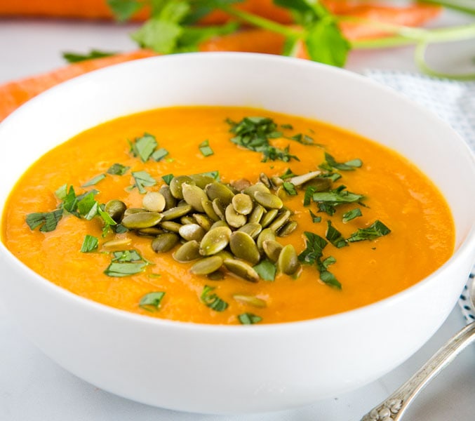 A bowl of soup, with Carrot