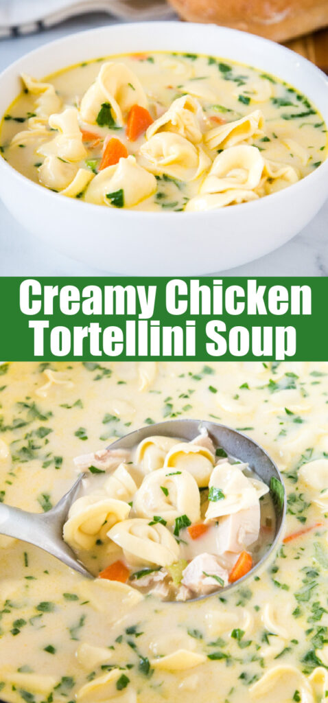 close up tortellini soup in a bowl