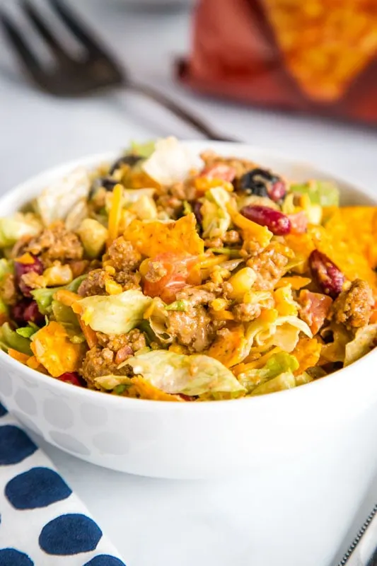 Dorito Taco Salad is a great dinner, lunch or even potluck recipe