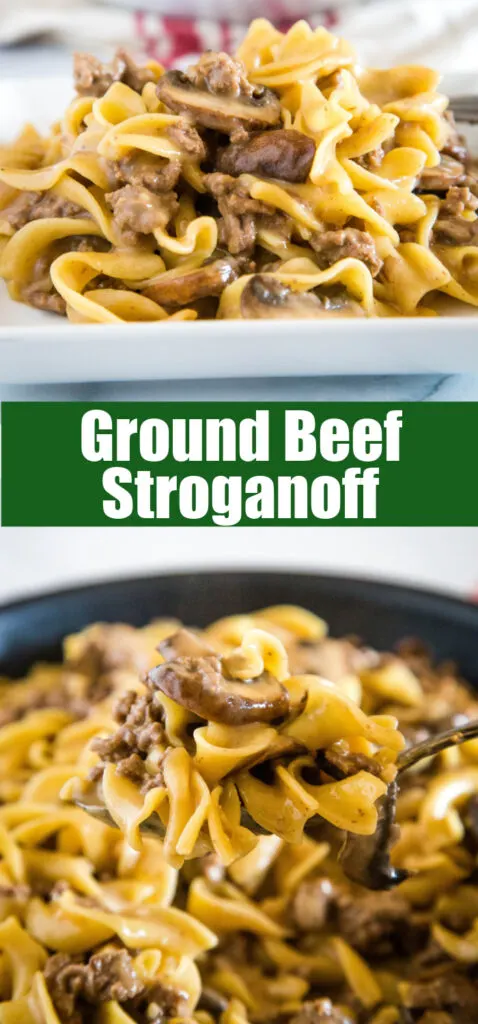 Ground beef stroganoff close up