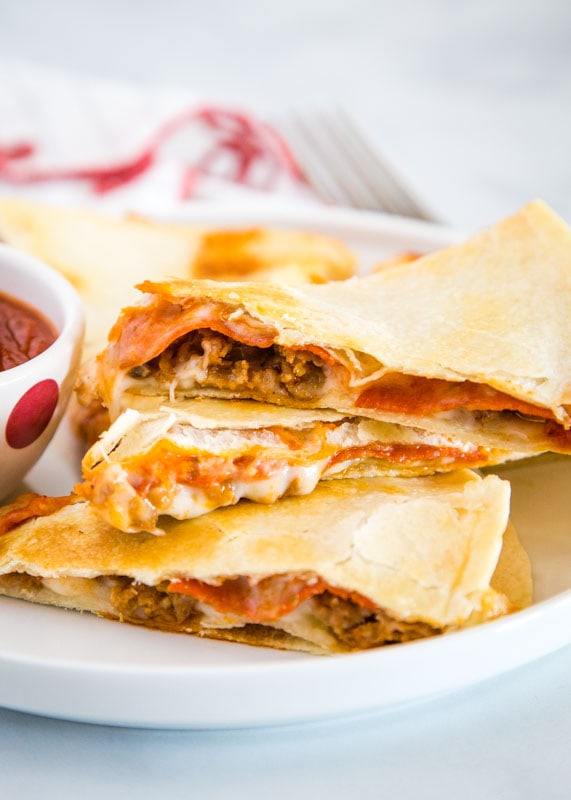 Get a fun and easy dinner on the table with this pizzadilla. Fill with whatever your favorite pizza toppings are!