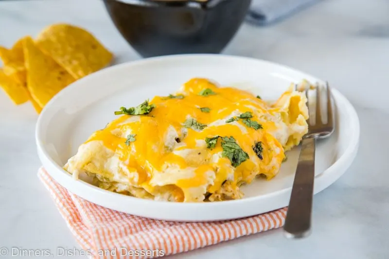 White Chicken Enchiladas - super easy sour cream chicken enchiladas that are made with lots of creamy and tangy sour cream for a delicious white sauce. They are cheesy, full of flavor and great for dinner anytime!