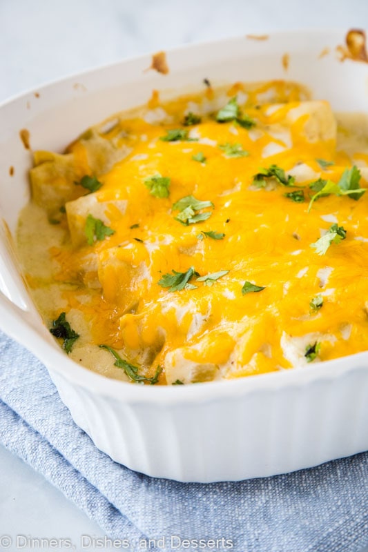 Chicken Enchiladas with a white sauce that is great for an easy dinner