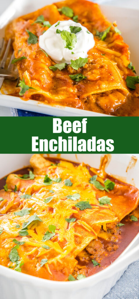 close up beef enchiladas for pinterest
