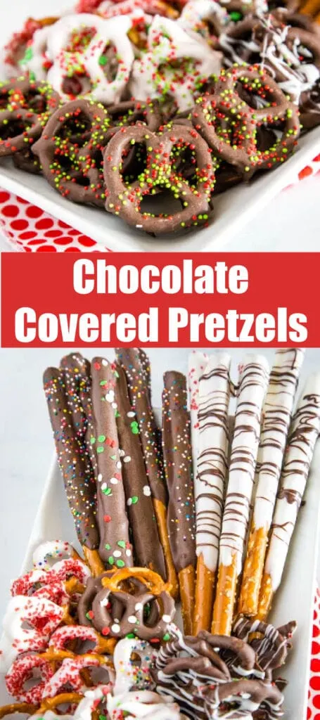 pretzels coated in chocolate on a platter