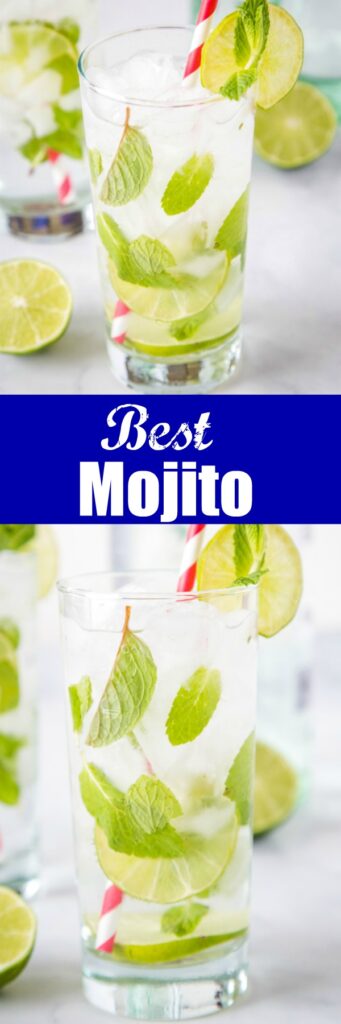 The Best Mojito Drink Recipe- A simple and refreshing drink with just 5 simple ingredients; lime juice, white rum, sugar, club soda and mint.  It just might be the perfect rum cocktail!  
