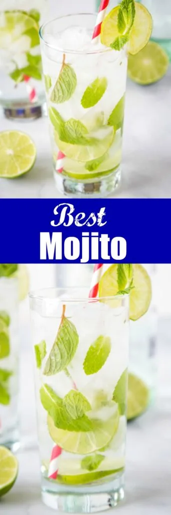 The Best Mojito Drink Recipe- A simple and refreshing drink with just 5 simple ingredients; lime juice, white rum, sugar, club soda and mint.  It just might be the perfect rum cocktail!  