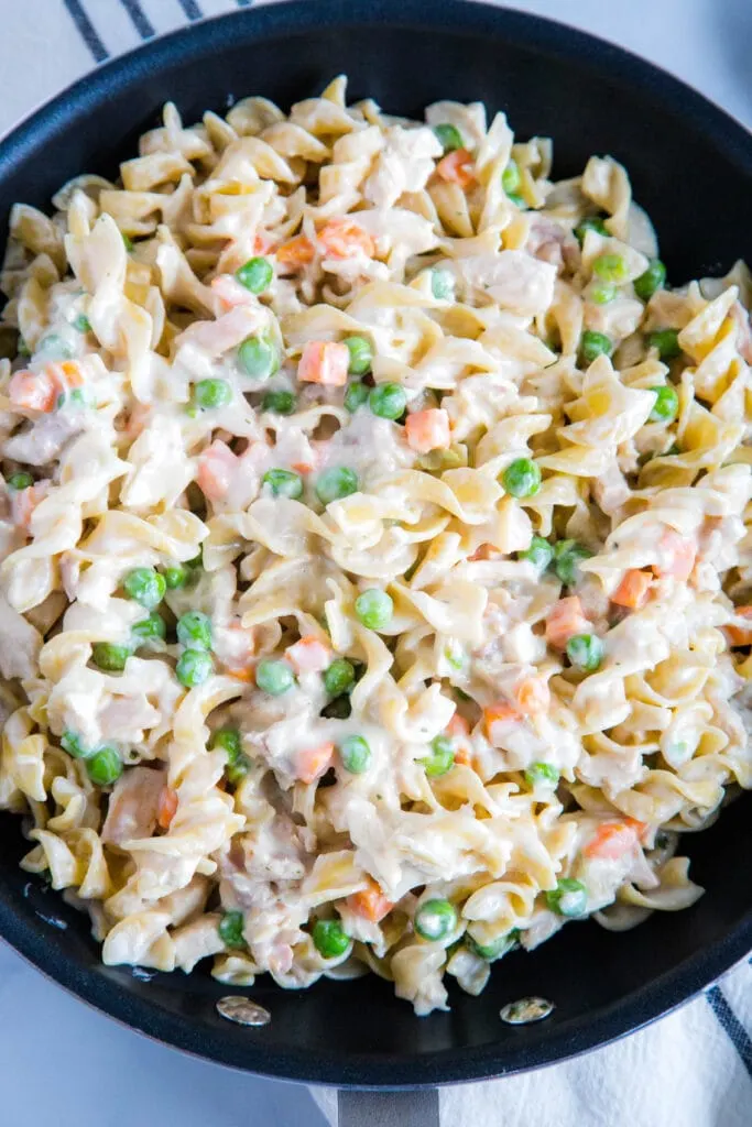 Chicken pot pie noodles are a fun take on a classic