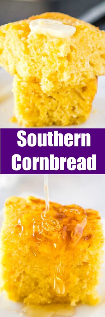 Southern Style Cornbread - A simple cornbread recipe that is so much better than any box mix.  This is a classic Southern recipe so it is light, a little bit crumbly with crispy, buttery delicious edges! 