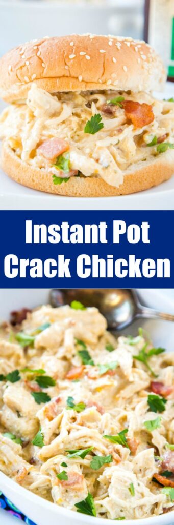 Instant Pot Crack Chicken - a delicious combination of cream cheese, chicken, ranch dressing mix, bacon, and cheddar cheese that all comes together in a creamy and delicious meal!  