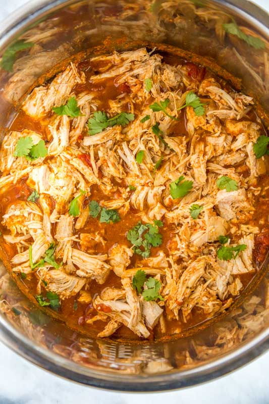 Shredded salsa chicken made in the Instant Pot