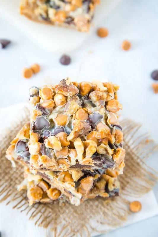 7 layer magic cookie bars with chocolate and butterscotch