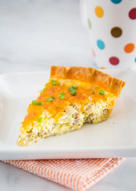 Sausage Quiche with plenty of cheese for an easy brunch idea.