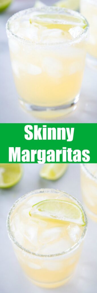Skinny Margaritas - a light and refreshing margarita that has fewer calories!  It is made with fresh lime juice, fresh orange juice, plenty of tequila and a little agave for sweetness!  