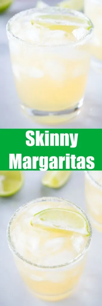 Skinny Margaritas - a light and refreshing margarita that has fewer calories!  It is made with fresh lime juice, fresh orange juice, plenty of tequila and a little agave for sweetness!  