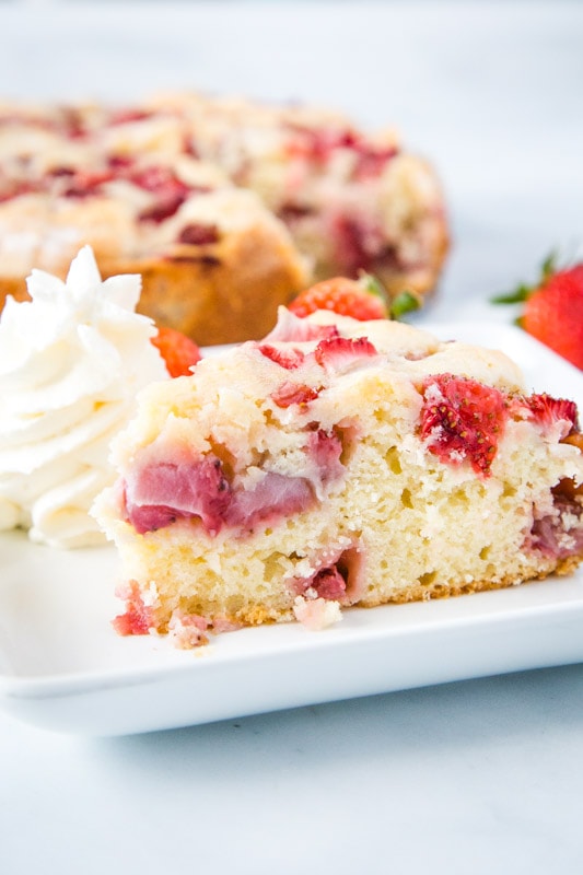 Strawberry French Cake served with whipped cream