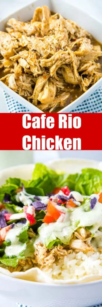 Cafe Rio Chicken - easy and delicious shredded chicken that tastes just like Cafe Rio.  Great for salads, burritos, tacos, quesadillas and more!  