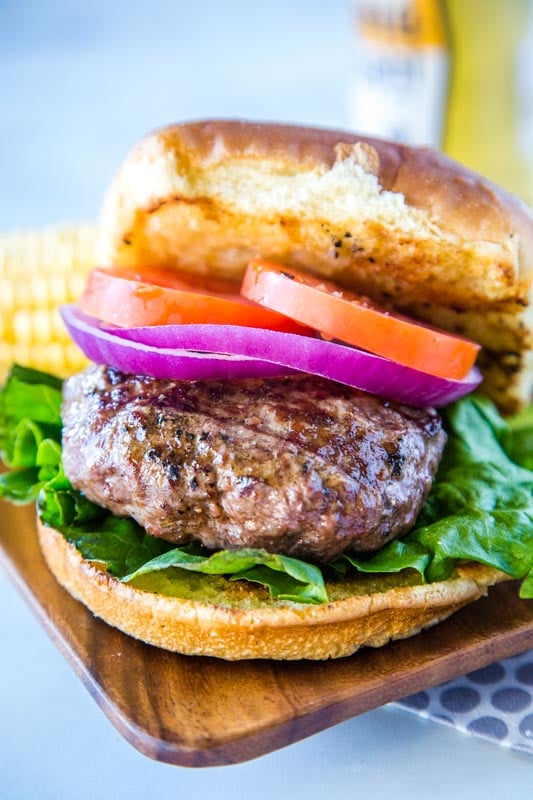 Classic homemade hamburgers on toasted bun