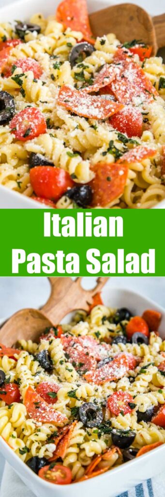 Italian Pasta Salad - a great cold pasta salad recipe that is perfect all summer long!  It is full of pepperoni, fresh tomatoes, black olives and tossed in a zesty Italian vinaigrette.