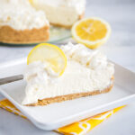 A slice of cake on a plate, with Cheesecake