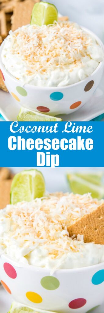 Coconut Lime Cheesecake Dip - a super easy no bake treat that is light, creamy, and absolutely delicious!  Sweet and tart with lots of toasted coconut.  Great with graham crackers or even fruit!