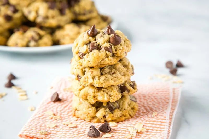 Oatmeal Chocolate Chip Cookies - super soft and chewy oatmeal cookies that are loaded with chocolate chips! A great base to add raisins, nuts, or just about anything else to!
