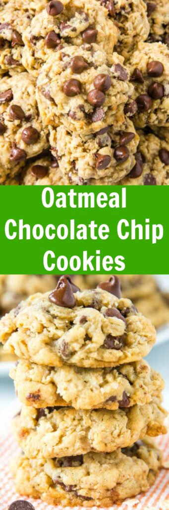 Oatmeal Chocolate Chip Cookies - super soft and chewy oatmeal cookies that are loaded with chocolate chips! A great base to add raisins, nuts, or just about anything else to!