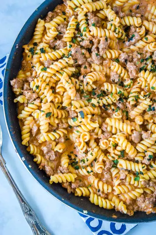 large skillet of pasta