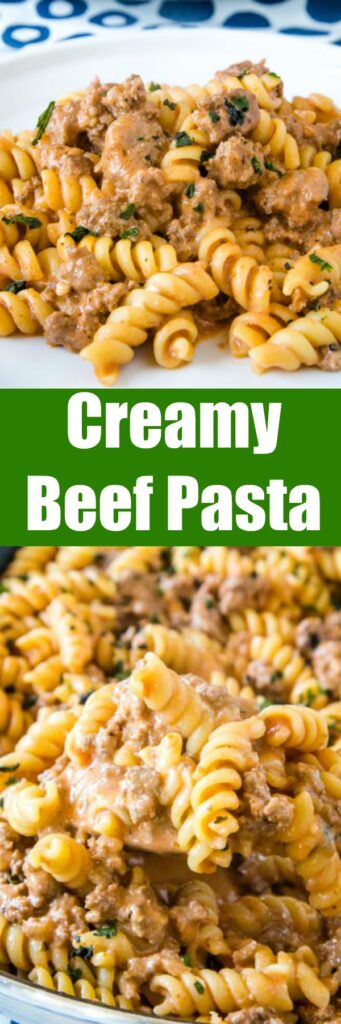 Creamy Beef Pasta - an easy recipe that gets dinner on the table the whole family will love any night of the week!  Creamy, hearty, and perfect for those picky eaters.