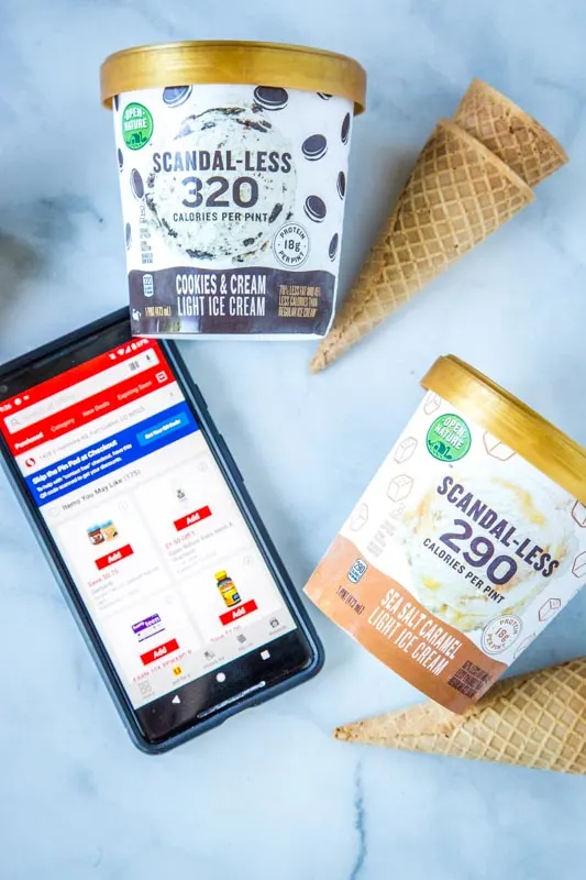 ice cream containers with safeway app displayed on phone