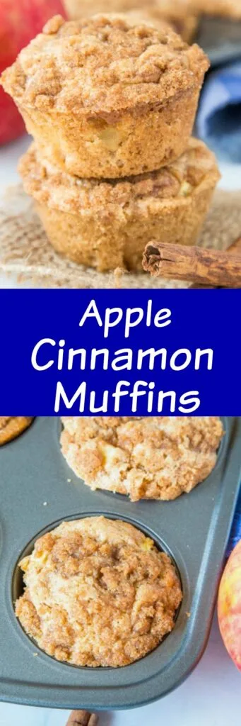 Apple Cinnamon Muffins - a great easy muffin loaded with apples and plenty of cinnamon. They are completely with a cinnamon struesel topping and make for a delicious breakfast or brunch!