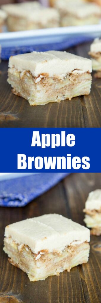 Apple Brownies - Blonde brownies full of real pieces of apple and baked until golden brown.  Topped with a Cinnamon Brown Sugar Frosting to make them the perfect fall treat!  