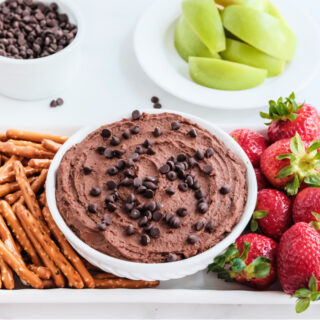 Chocolate Hummus - creamy, rich, chocolate-y and down right addicting! This healthy snack tastes like brownie batter and will become a staple in your kitchen!