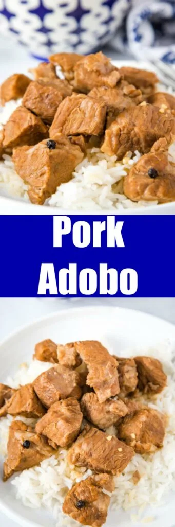 Pork Adobo -  This Filipino Pork Adobo is made with pieces of pork that are cooked in soy sauce, vinegar, and garlic. The sauce is rich and tasty and perfect served over rice!  